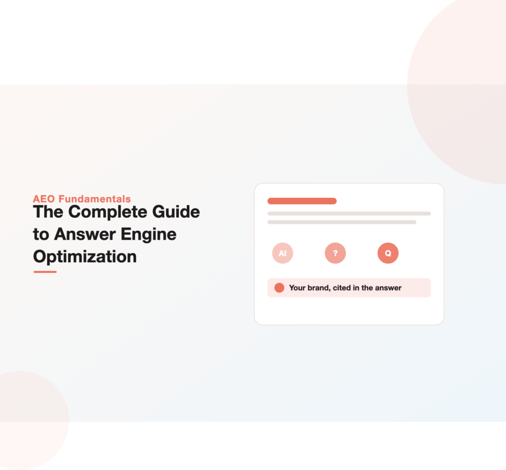 Answer engine optimization guide illustration showing three AI answer engines citing one brand as the source of a trusted answer