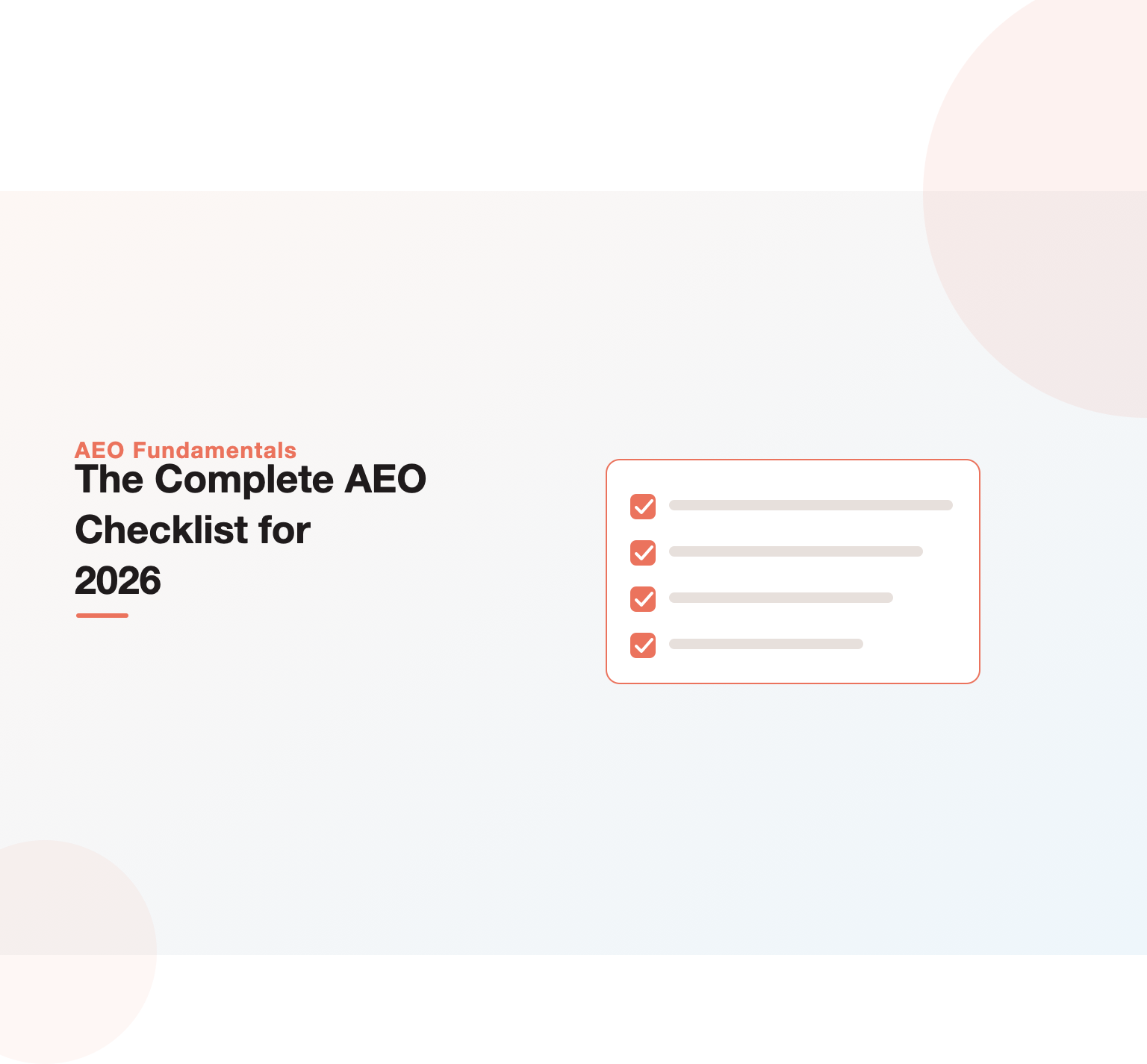 Illustration of a complete AEO checklist marked off across foundations, content, authority and measurement