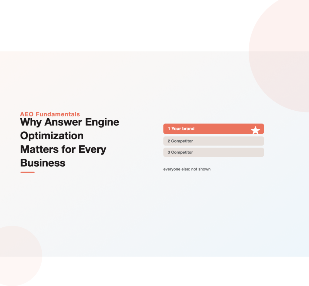 Illustration of an AI shortlist naming a few brands for a buyer, showing why answer engine optimization matters for being included