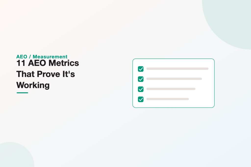 Illustration of 11 AEO metrics that prove answer engine optimization is working