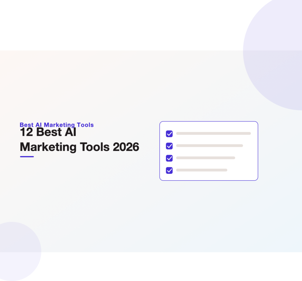 Checklist illustration heading the 12 best AI marketing tools for 2026 from Unified Platforms.