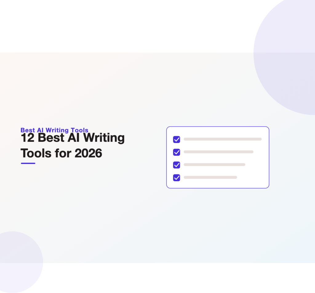 Ranked-bars illustration of the 12 best AI writing tools for 2026 from Unified Platforms.