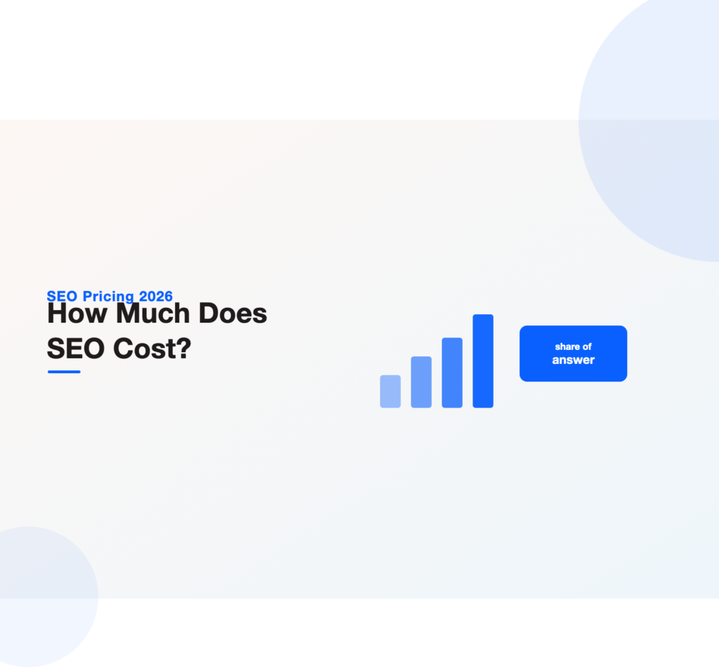 Pricing chart illustration for a 2026 United States guide answering how much SEO costs, with bars showing monthly retainer, hourly, and project fee ranges