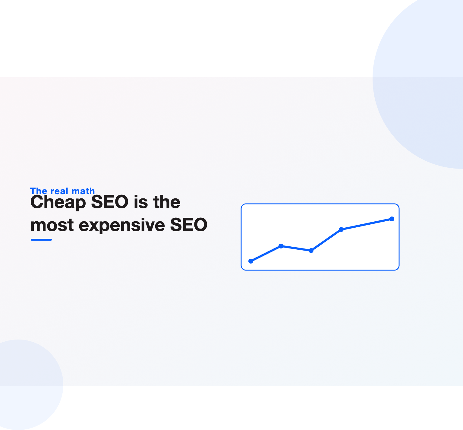 Illustration showing that underpaying for cheap SEO costs more over time than investing in quality SEO, with a growth line that overtakes a flat cheap-SEO line