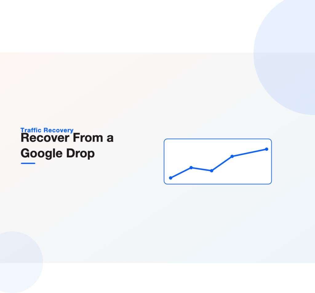 Illustration of an organic traffic line dropping sharply and then recovering, representing diagnosing and fixing a Google traffic drop in 2026