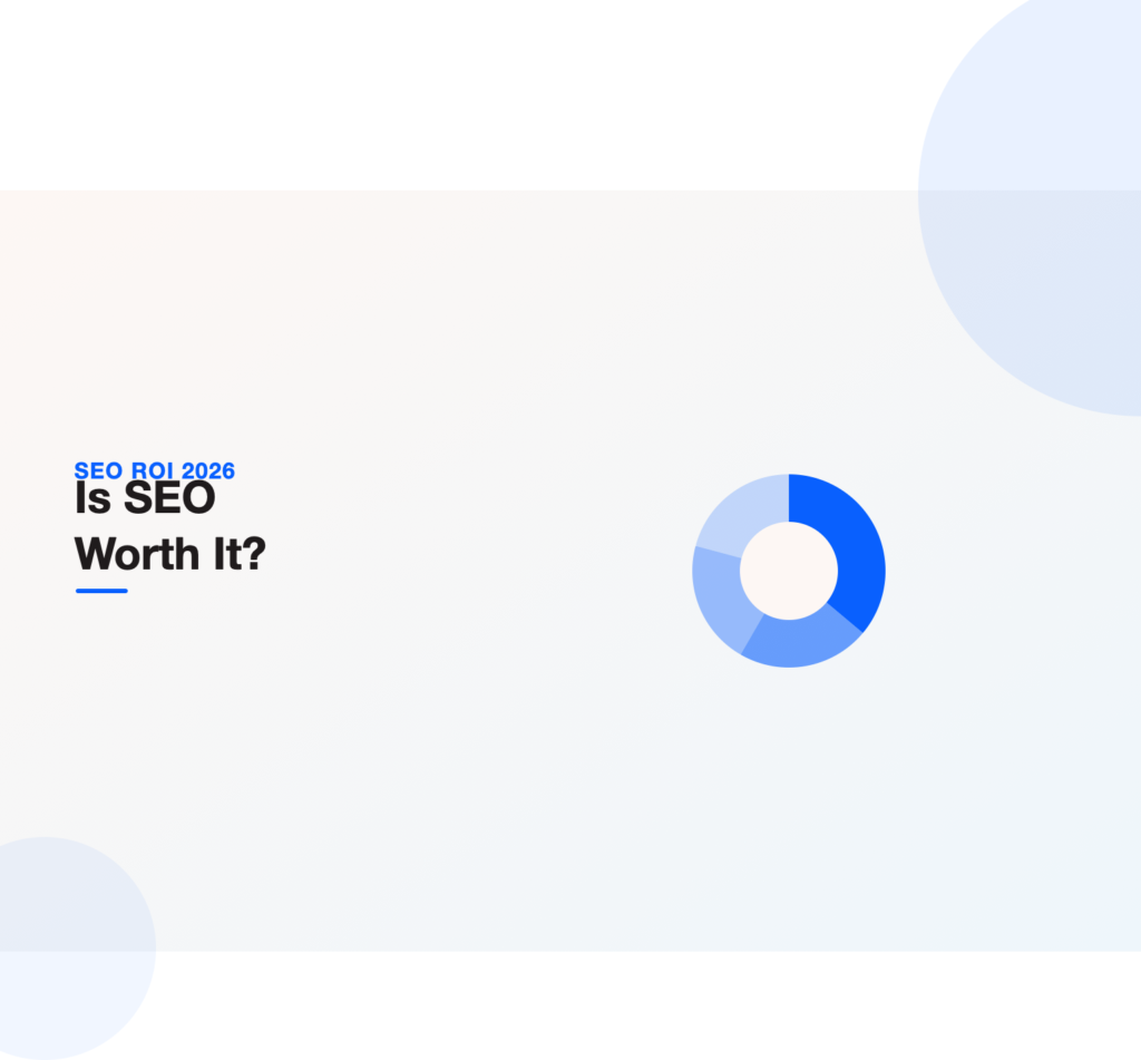 Illustration of a return-on-investment chart for SEO in 2026, showing revenue from organic clicks, AI citations, and branded demand stacking into a positive return