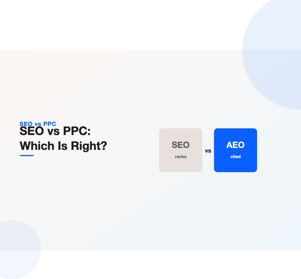 Illustration comparing SEO and PPC as two routes to search visibility, with a third path representing AI answer citations emerging alongside them in 2026