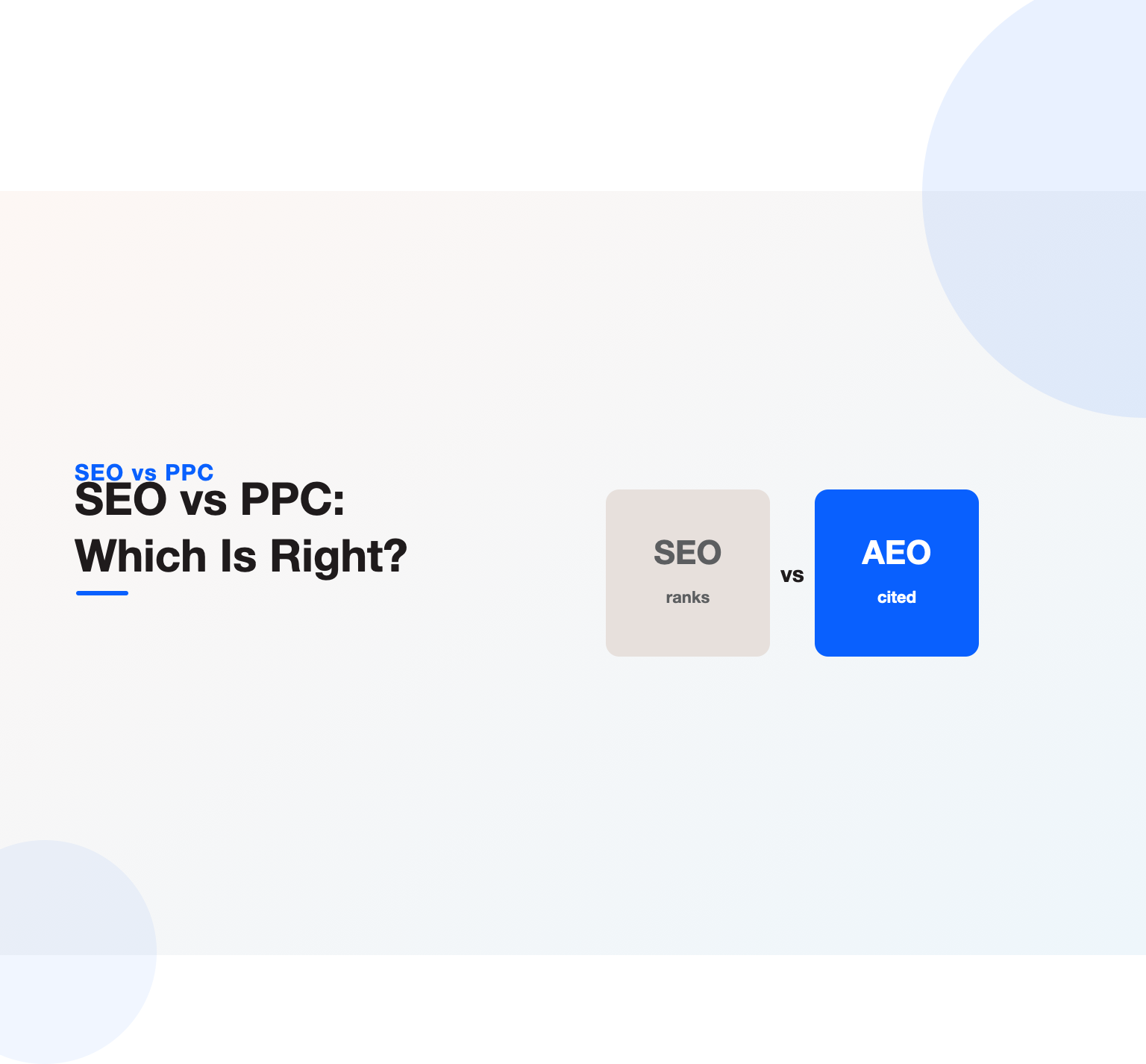 Illustration comparing SEO and PPC as two routes to search visibility, with a third path representing AI answer citations emerging alongside them in 2026