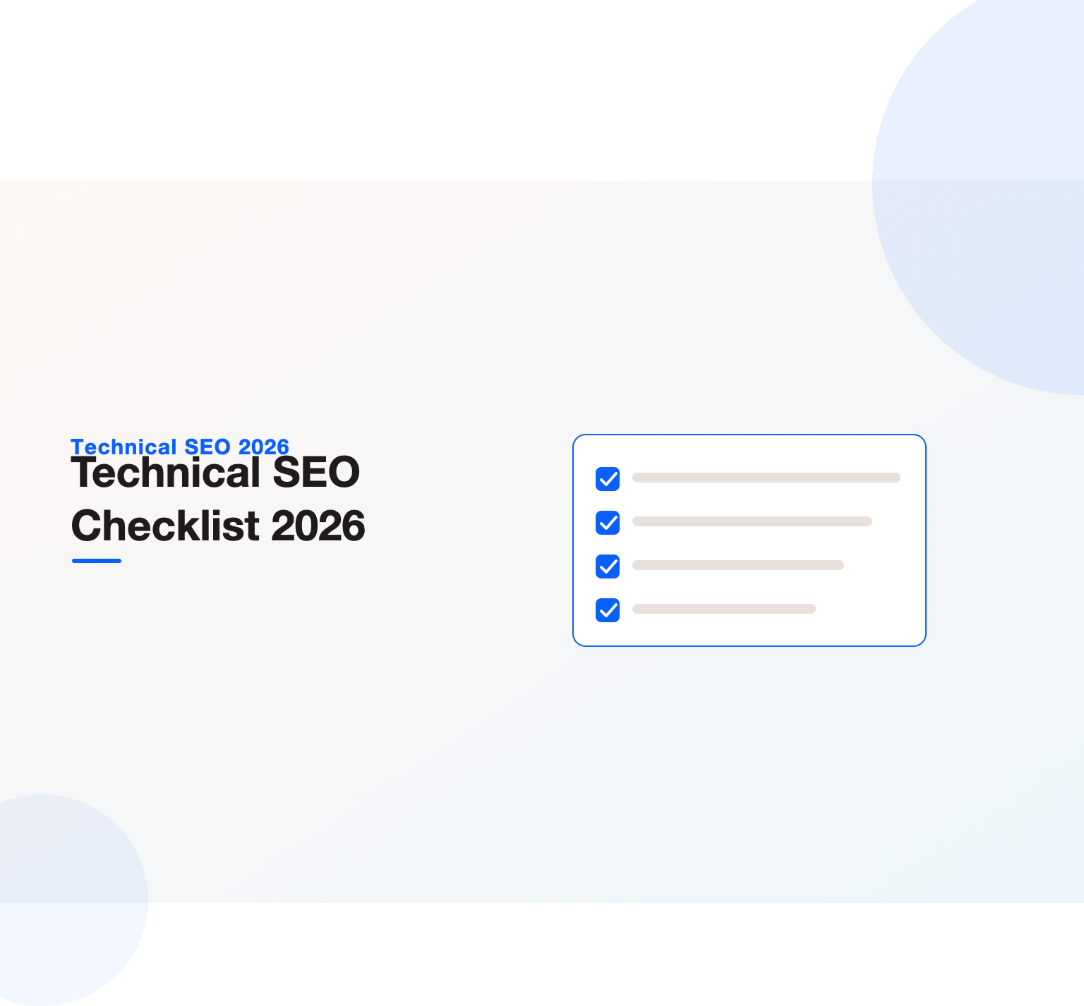 Illustration of a technical SEO checklist for 2026 covering crawlability, indexation, Core Web Vitals, and AI crawler access