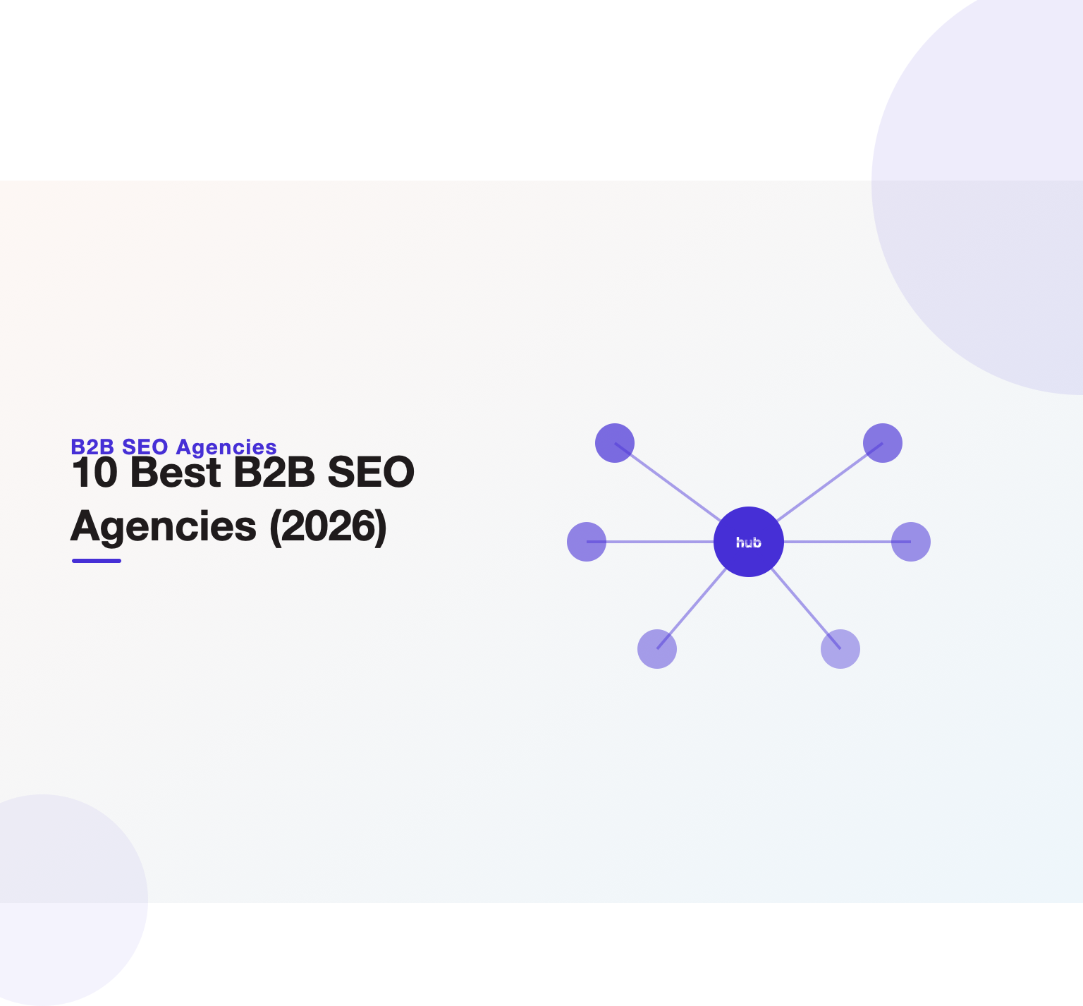 Illustration of ten B2B SEO agencies as a hub-and-spoke ranking, headlining a 2026 buyer-first guide from Unified Platforms.