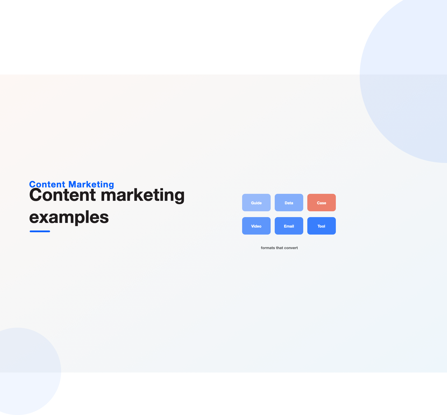 A grid of content format tiles with a case study highlighted, illustrating content marketing examples