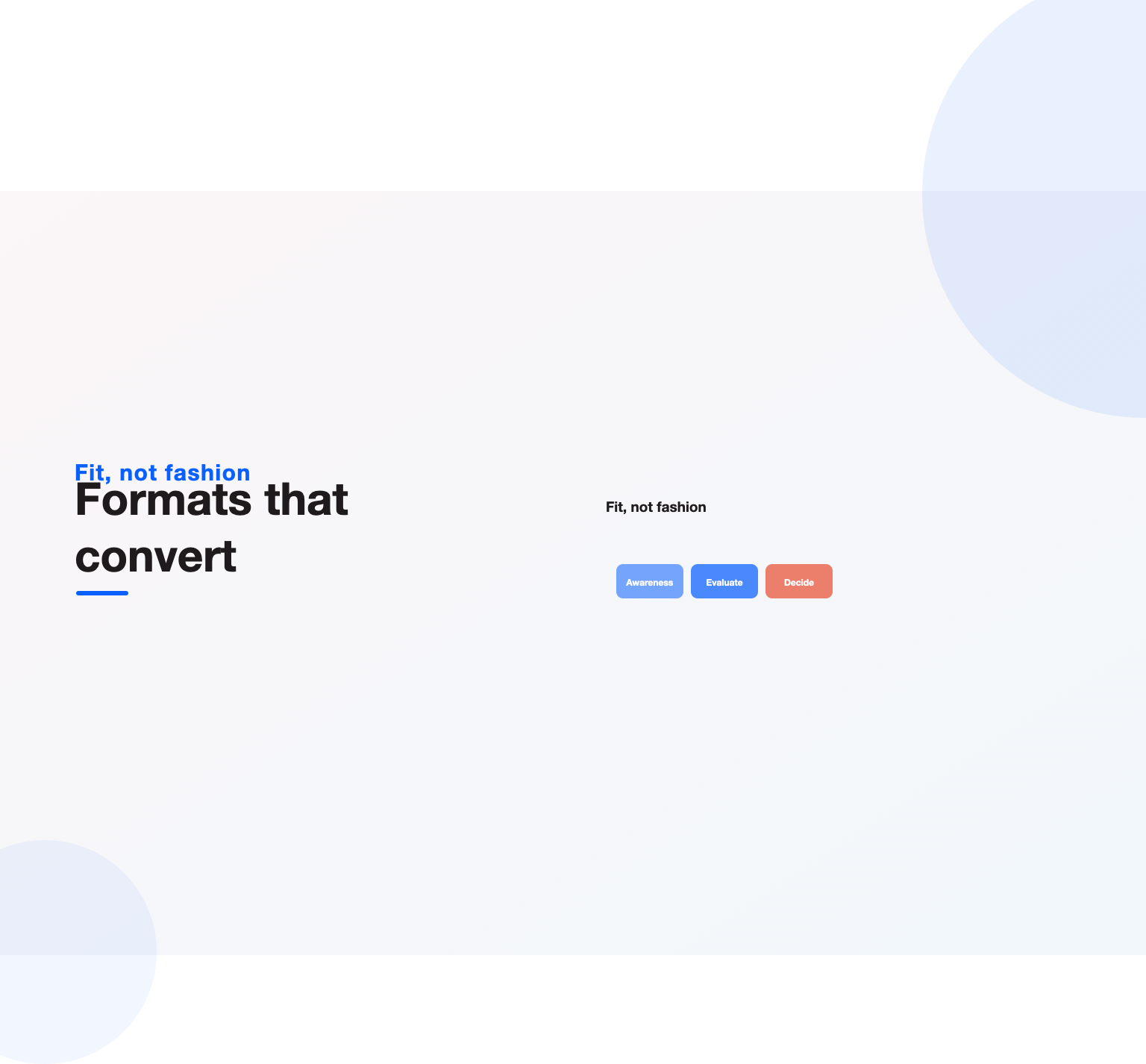 Awareness, evaluate and decide stages showing examples mapped across the funnel