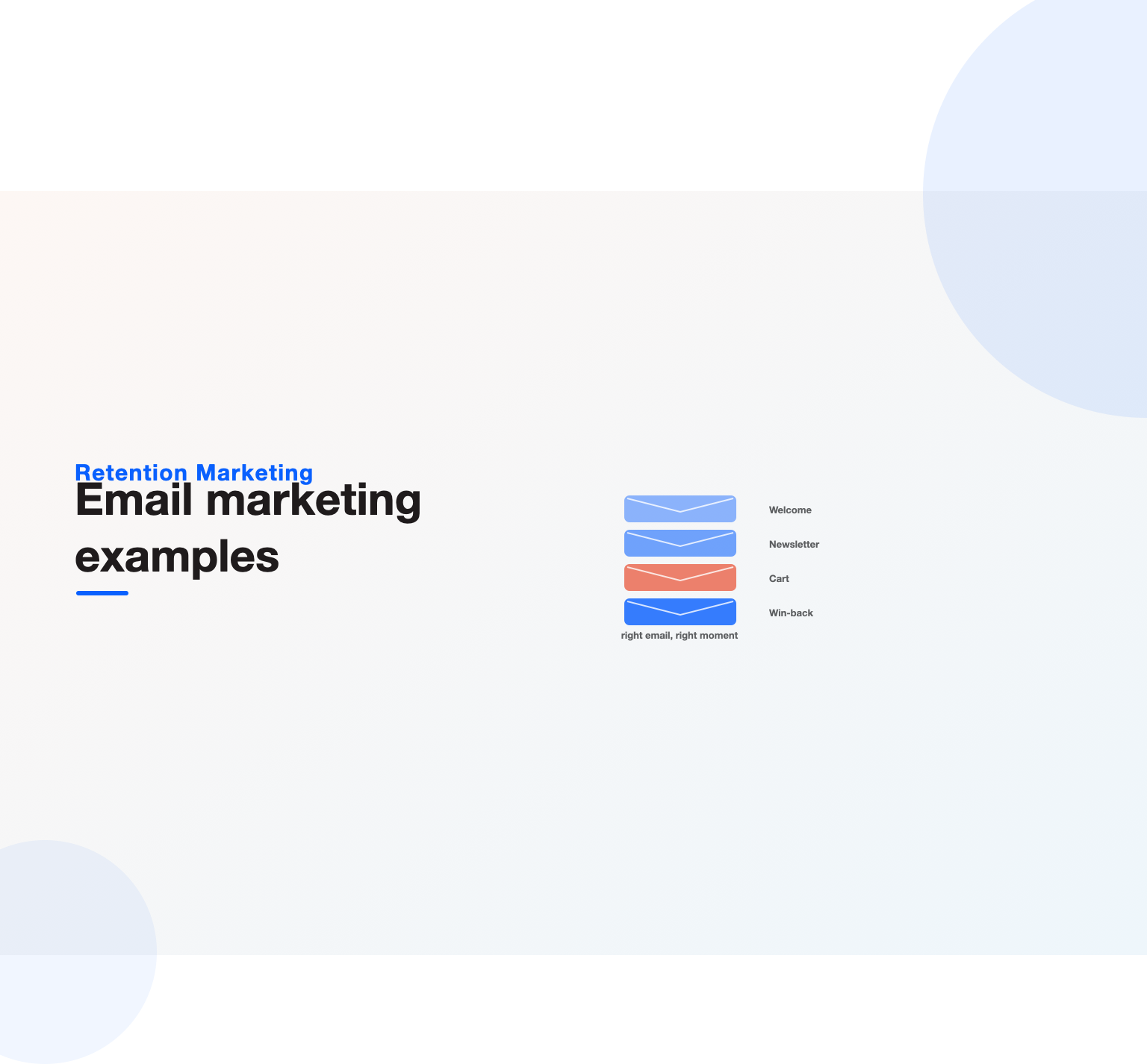 A stack of lifecycle email types with abandoned-cart highlighted, illustrating email marketing examples
