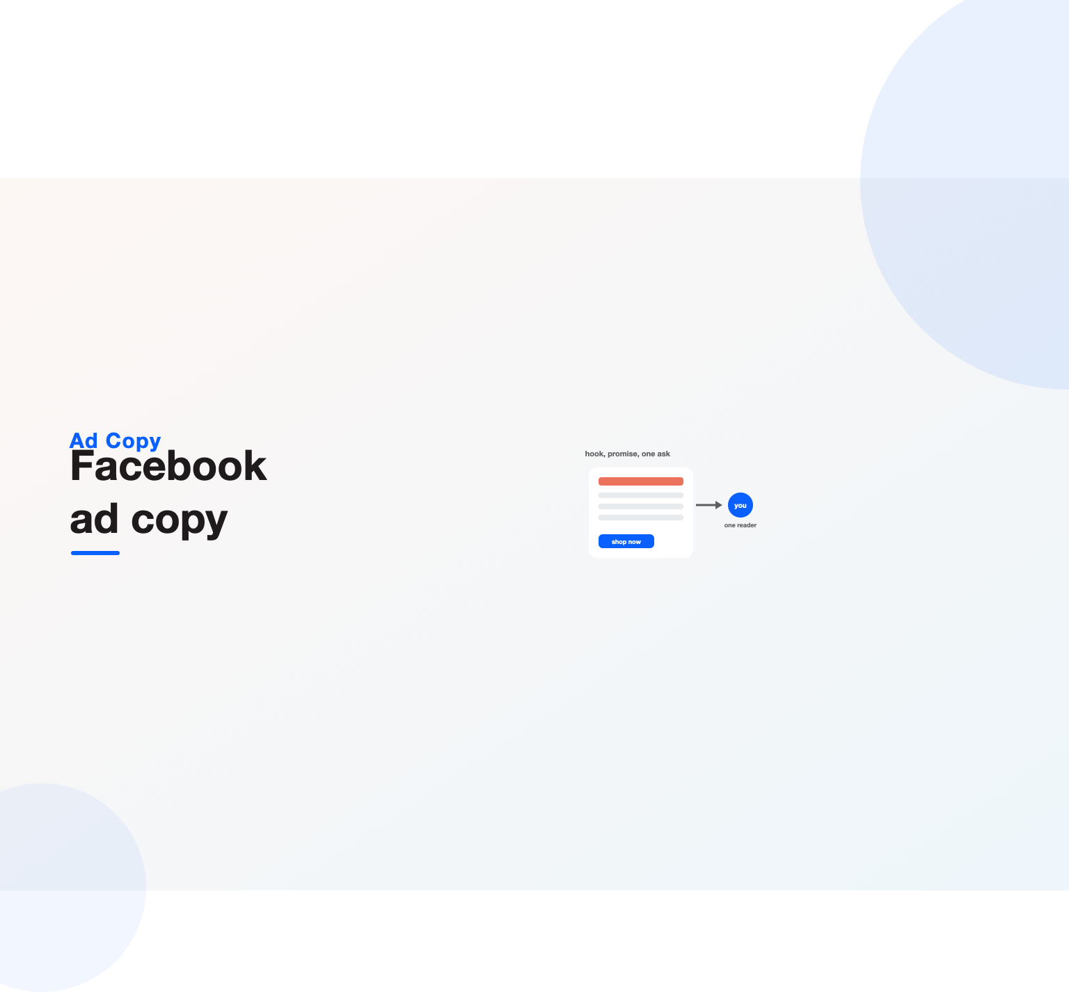 A Facebook ad with a highlighted hook line and one call to action aimed at a single reader