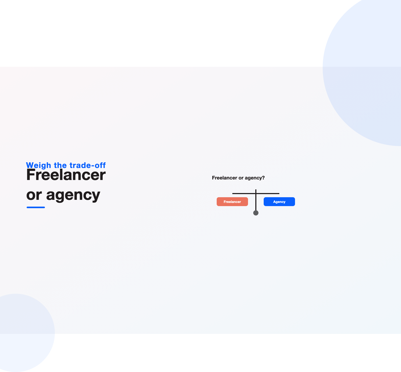 A balance weighing a freelancer against an agency, the core decision when hiring a freelance SEO consultant