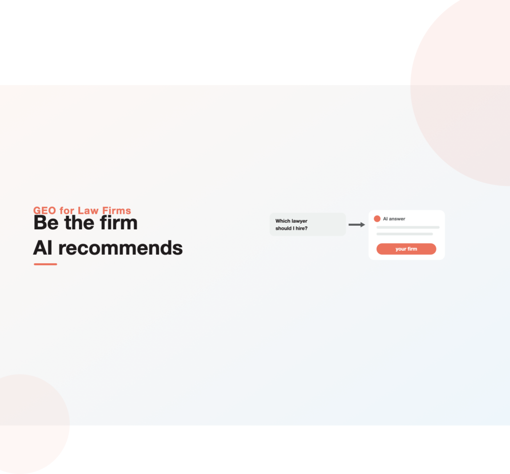 A client asking an AI which lawyer to hire and the assistant recommending your firm, illustrating GEO for law firms