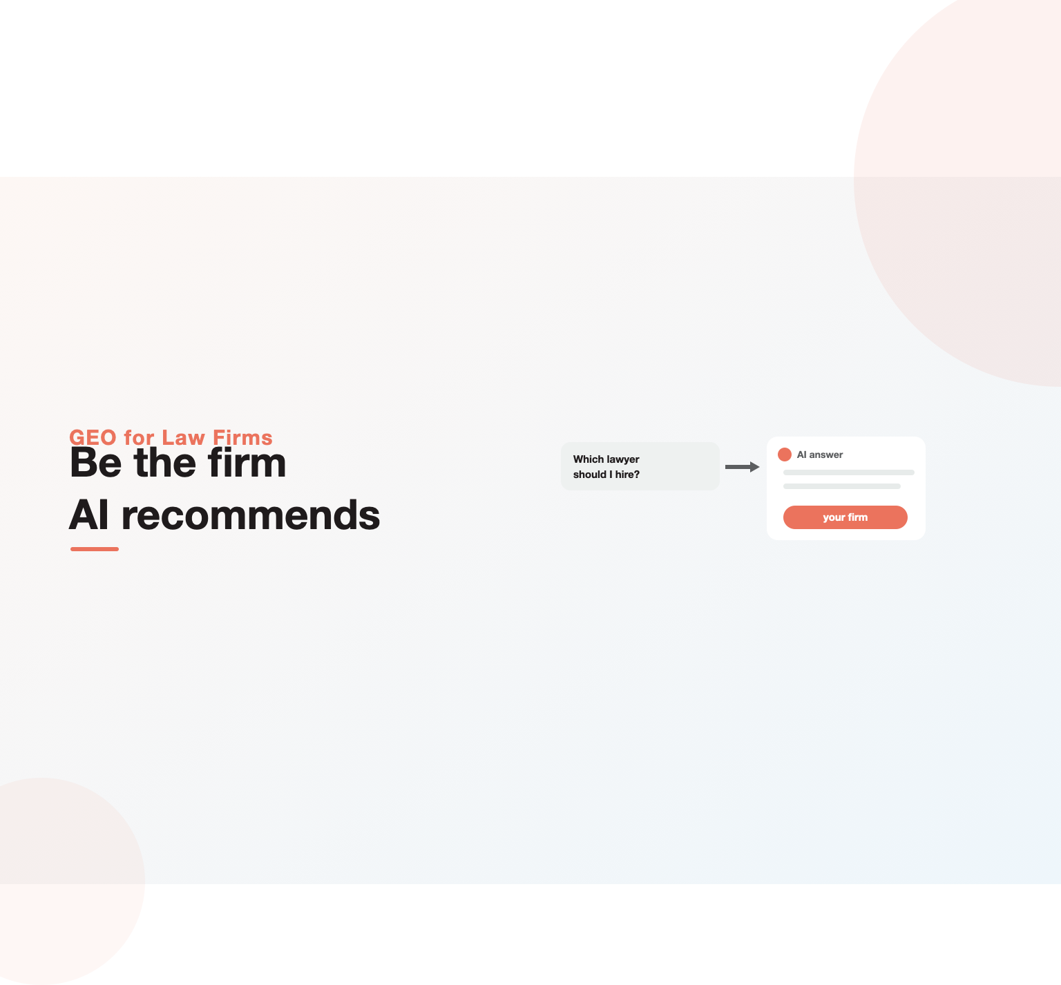 A client asking an AI which lawyer to hire and the assistant recommending your firm, illustrating GEO for law firms