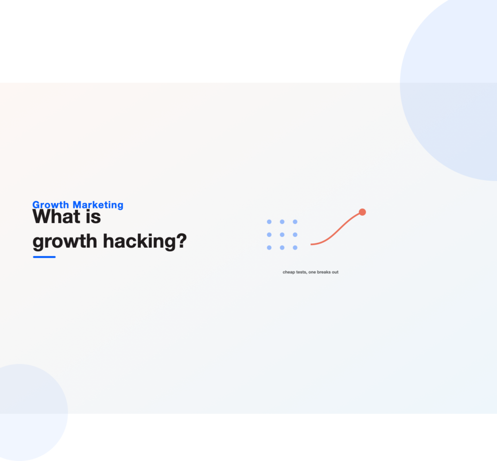 Many cheap test dots with one breaking out into a growth curve, illustrating growth hacking