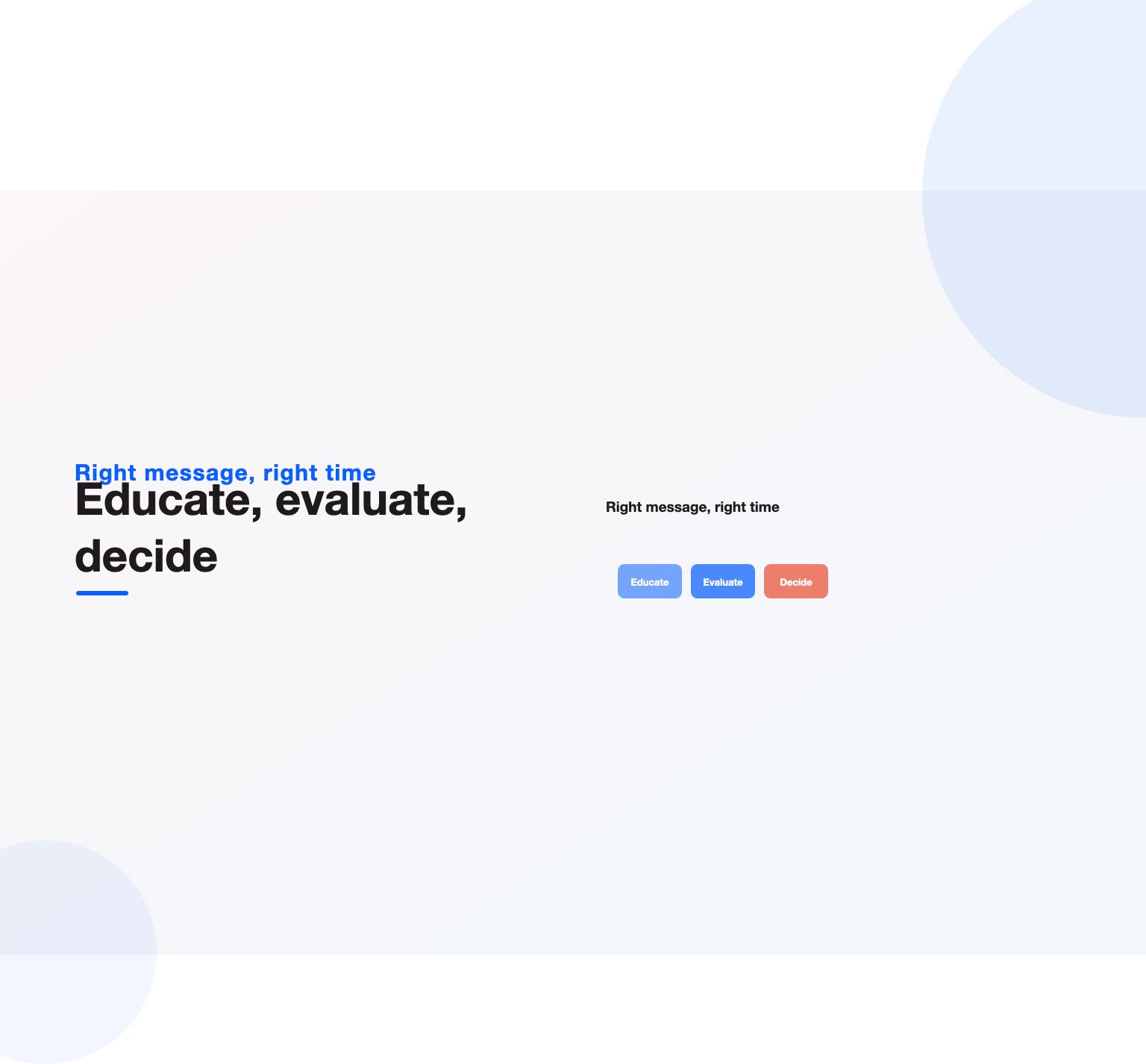 Educate, evaluate and decide stages showing staged lead nurturing