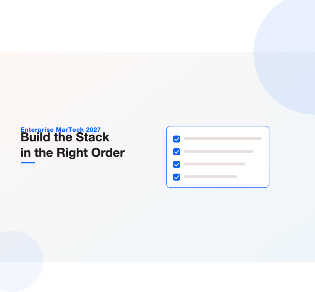 Checklist illustration heading a guide to building a high-performance marketing technology stack in the right order