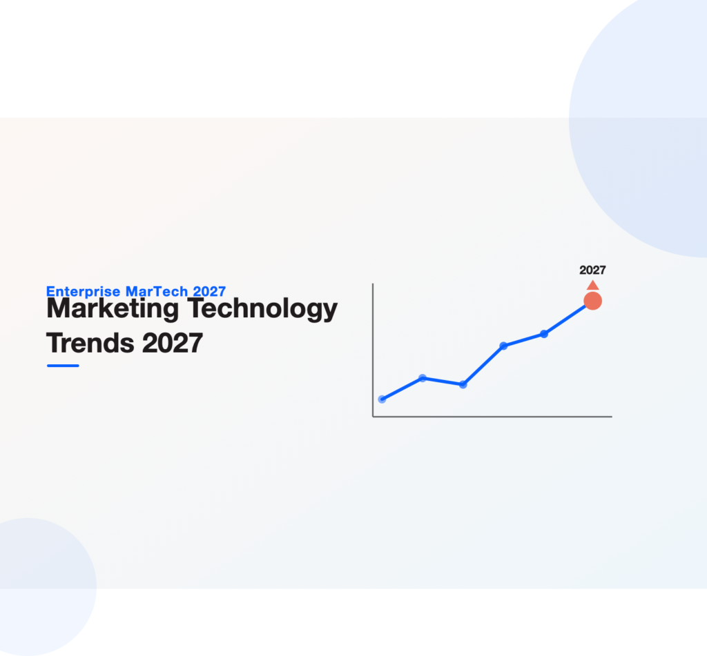 Rising trend-line chart climbing to a highlighted 2027 node, illustrating marketing technology trends