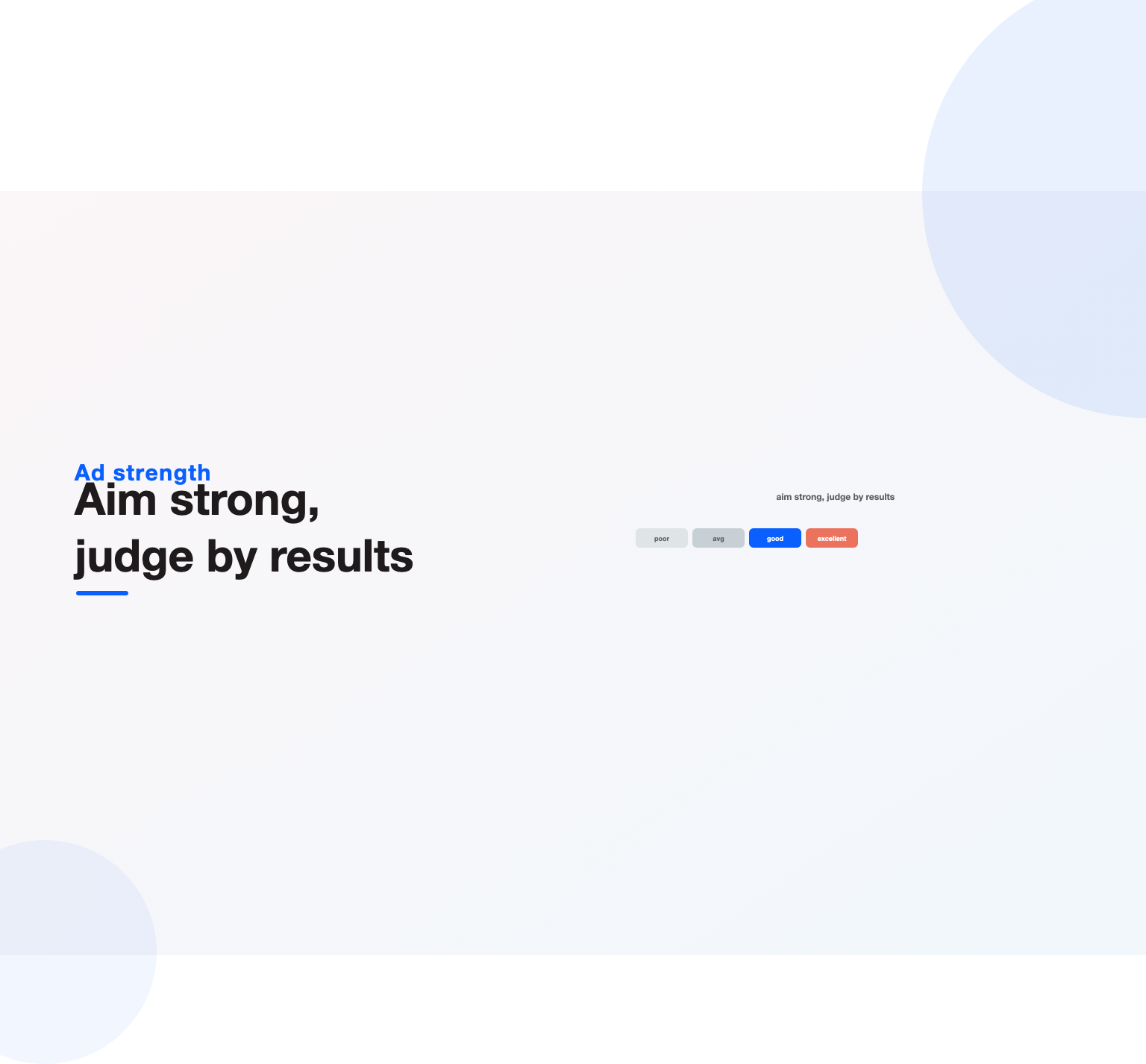 An ad strength meter from poor to excellent, a guide to asset variety not a results guarantee