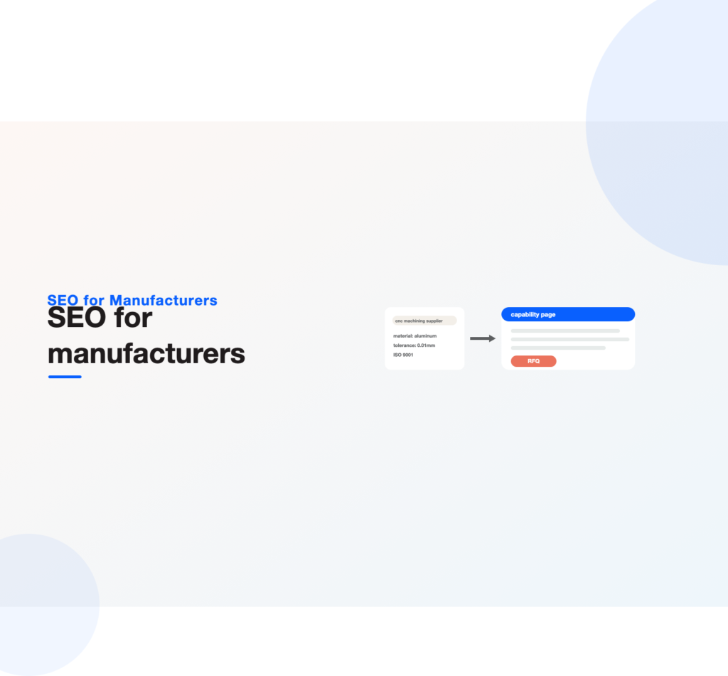 An engineer's specification-level search resolving to a manufacturer's capability page and an RFQ