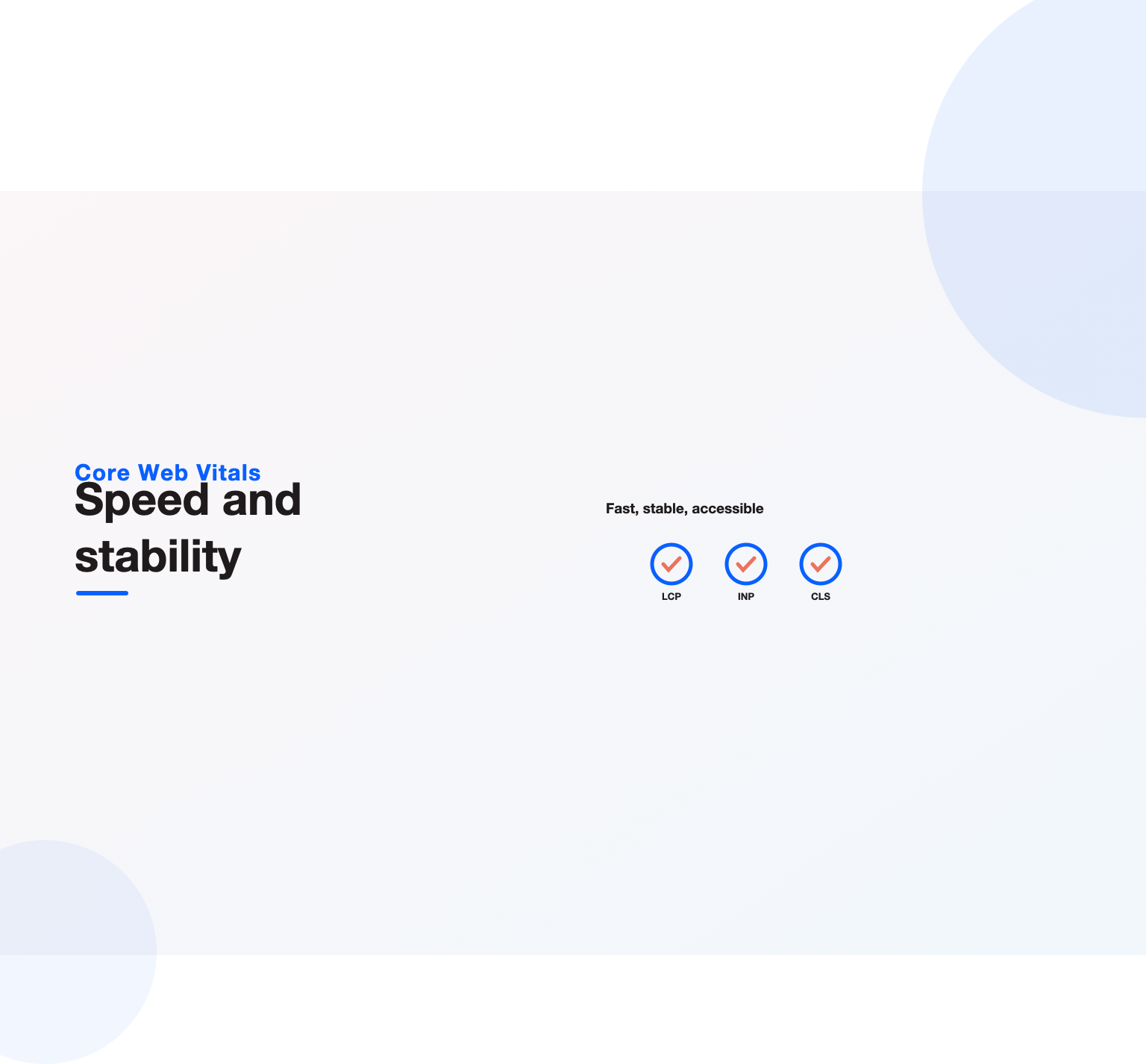 Three passing Core Web Vitals checks for loading, interactivity and stability, a key part of technical SEO