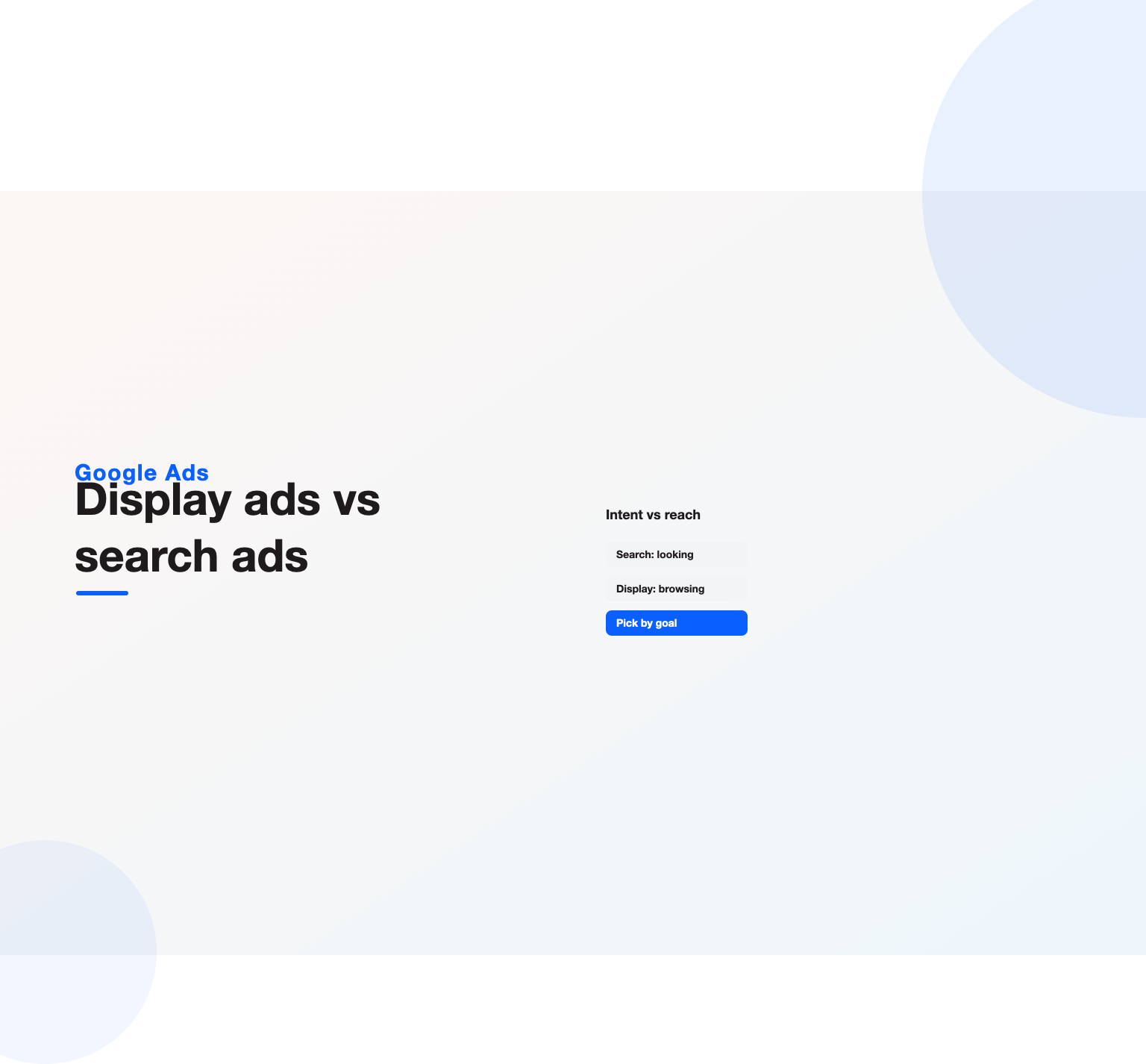 Search ads for people looking versus display ads for people browsing, compared side by side