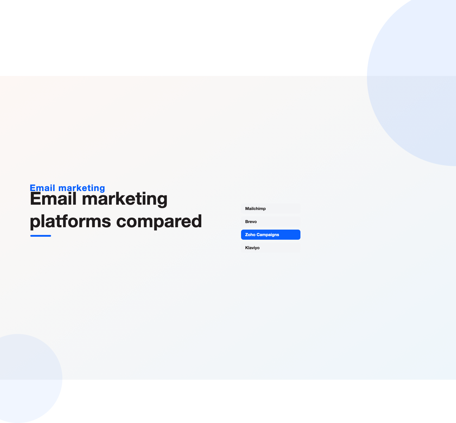 Comparison of email marketing platforms for small business including Mailchimp, Brevo and Zoho Campaigns