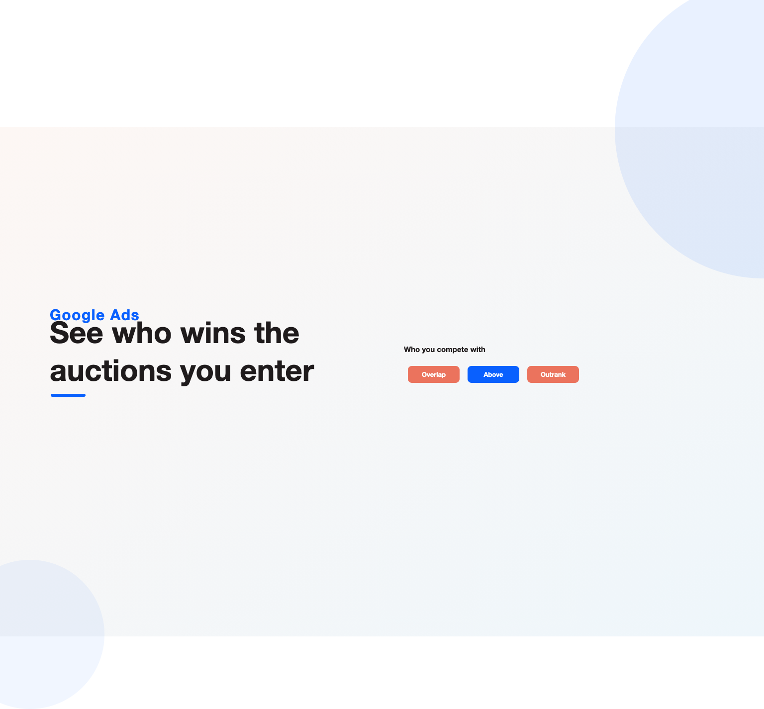 Overlap rate, position above rate and outranking share in Google Ads auction insights