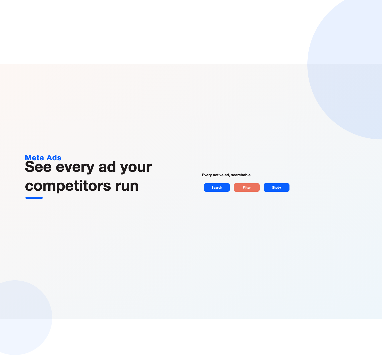 Search, filter and study steps illustrating how to use the Meta Ads Library