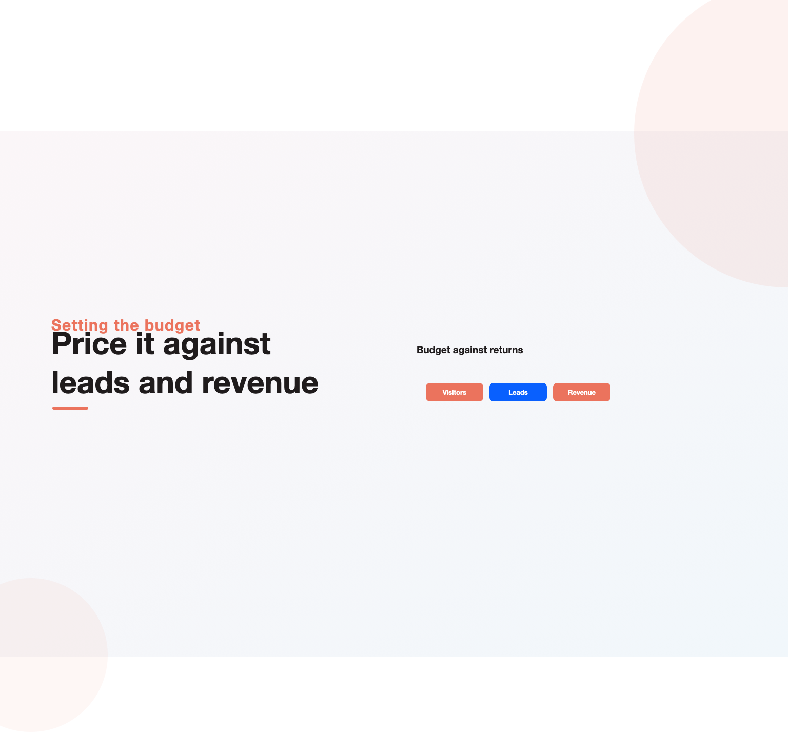 Visitors, leads and revenue used to set a website budget