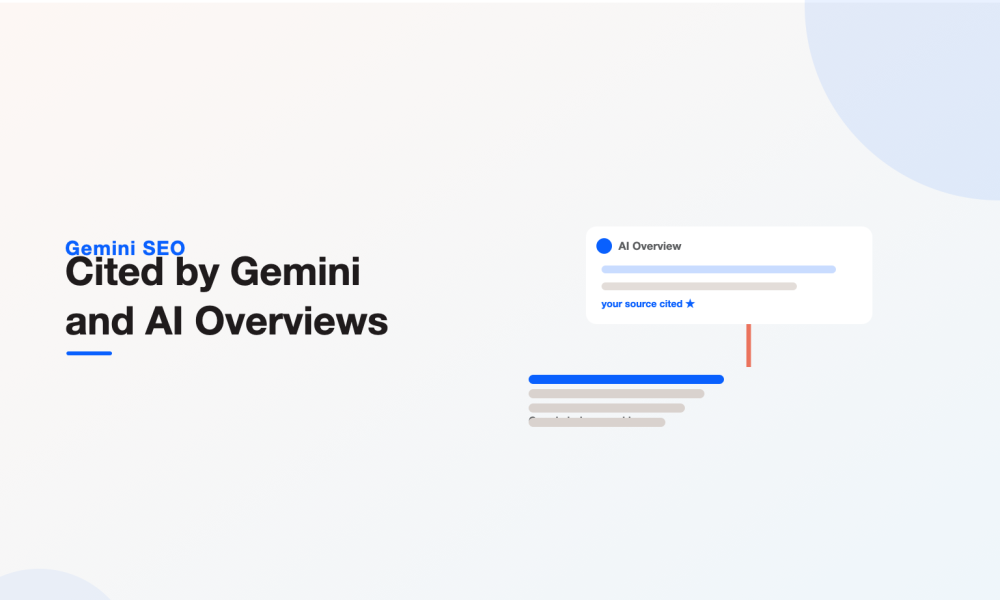 Google ranked results feeding up into a generated AI Overview that cites your source, illustrating Gemini SEO